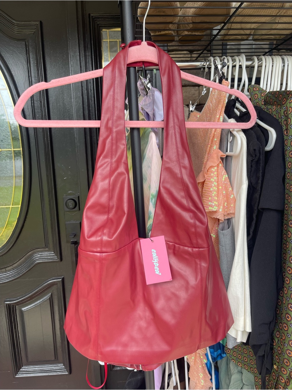 Edikted Red Faux Leather Hobo Bag